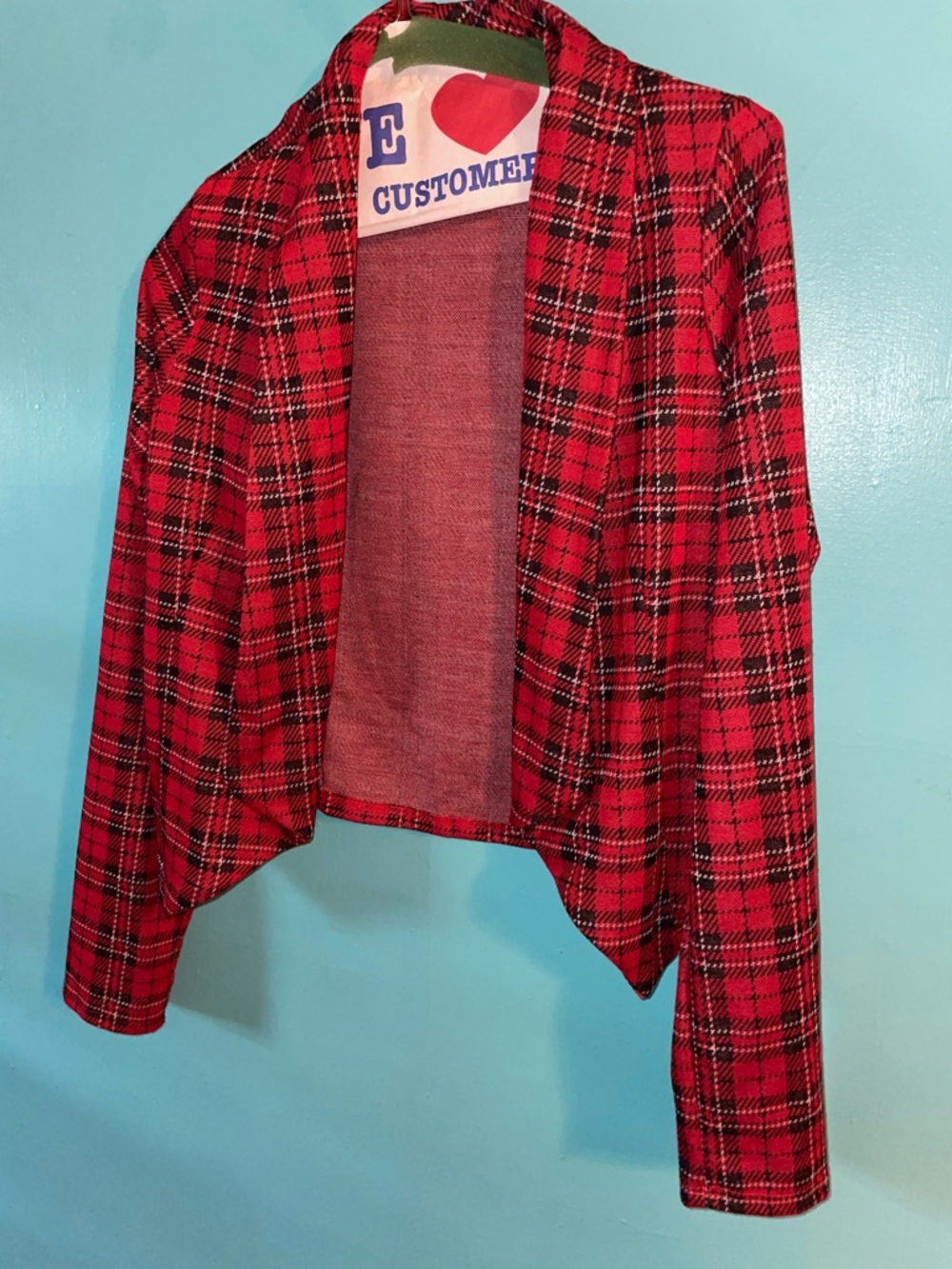 TOP Moda Red Plaid Open-Front Blazer - Picture 2 of 8
